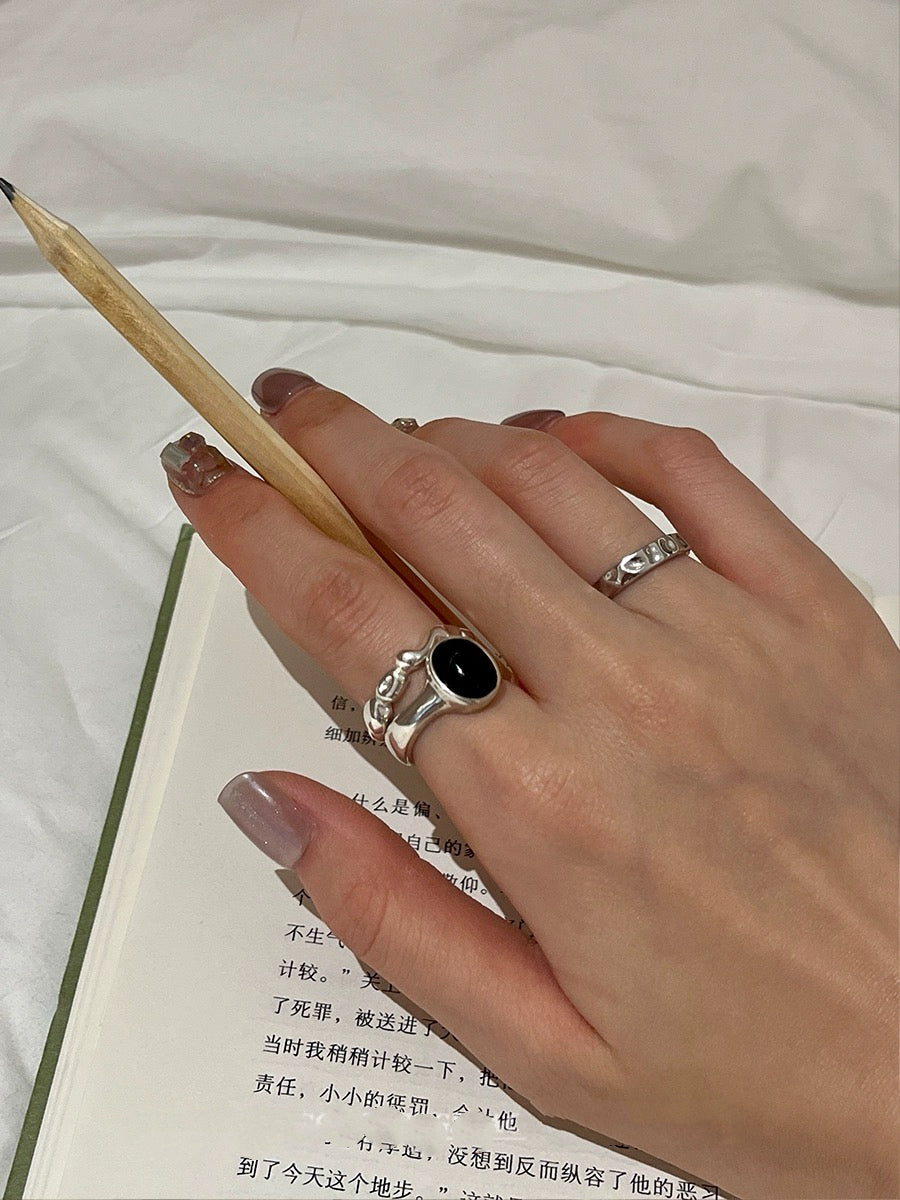 Midnight Call ✧ s925 Silver Agate Ring