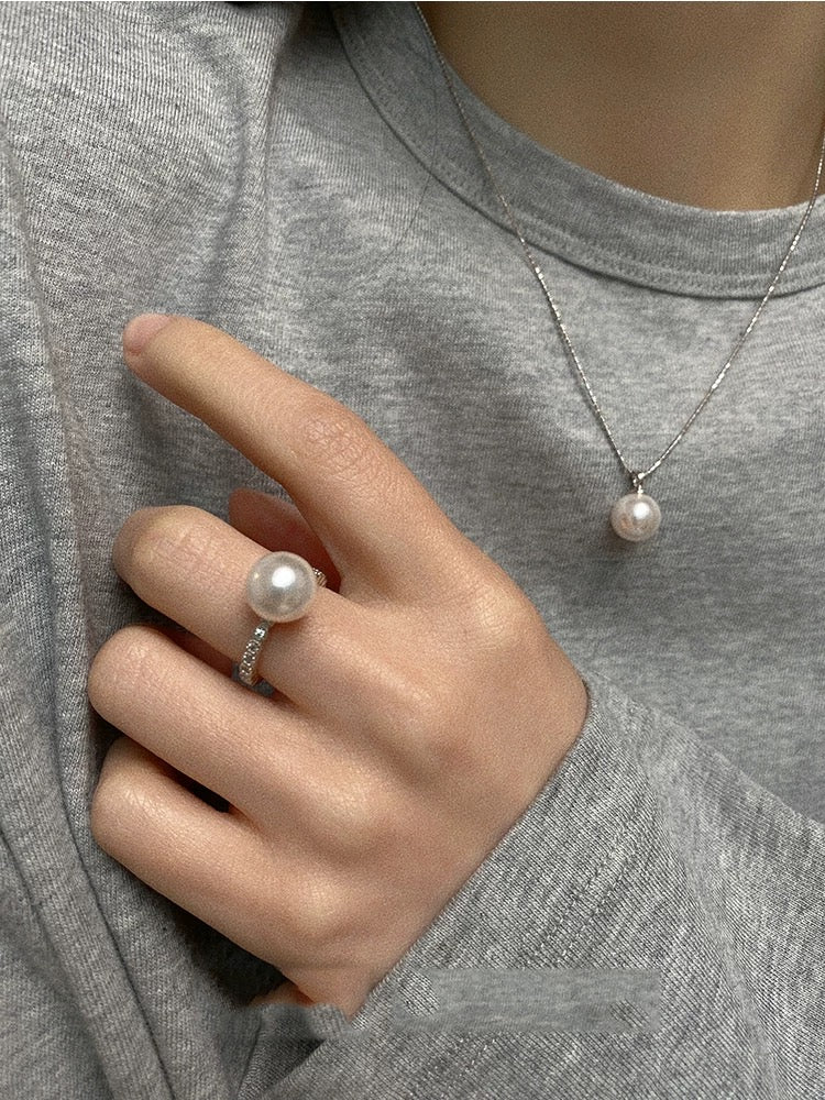 Luna ✧ freshwater pearl zircon silver ring