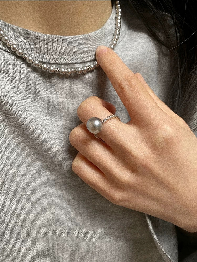 Luna ✧ freshwater pearl zircon silver ring