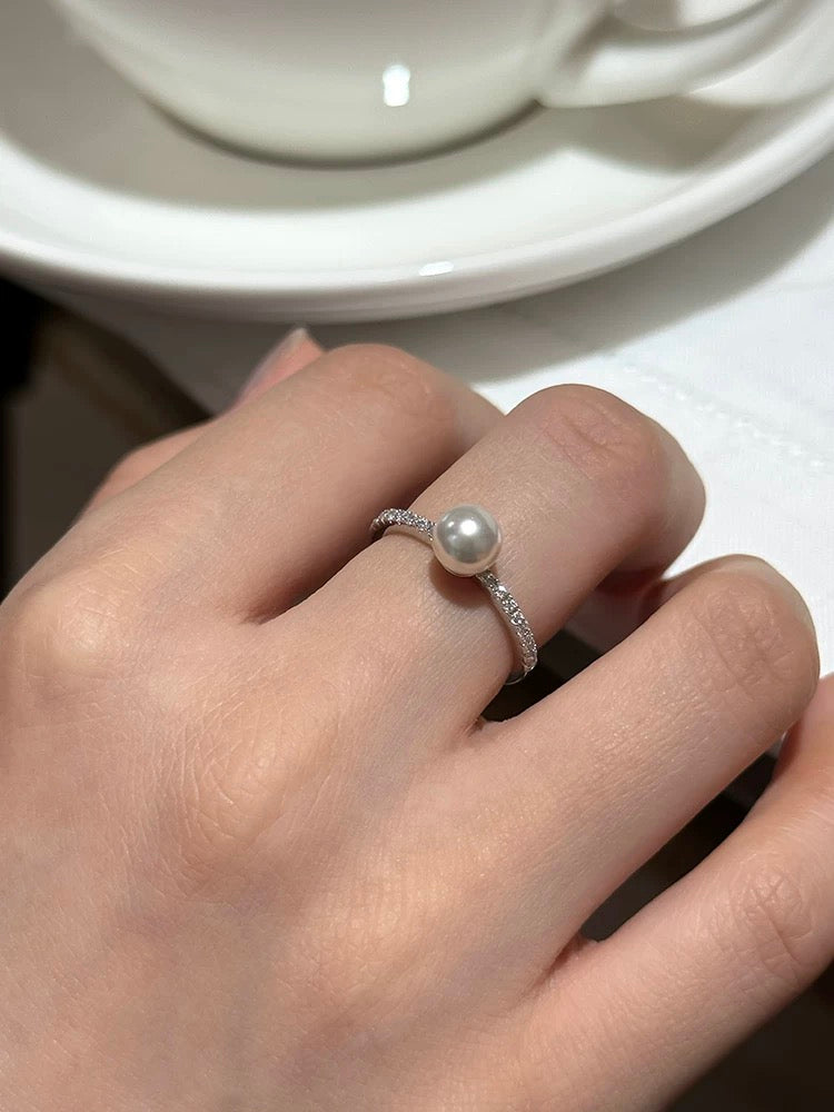 Luna ✧ freshwater pearl zircon silver ring